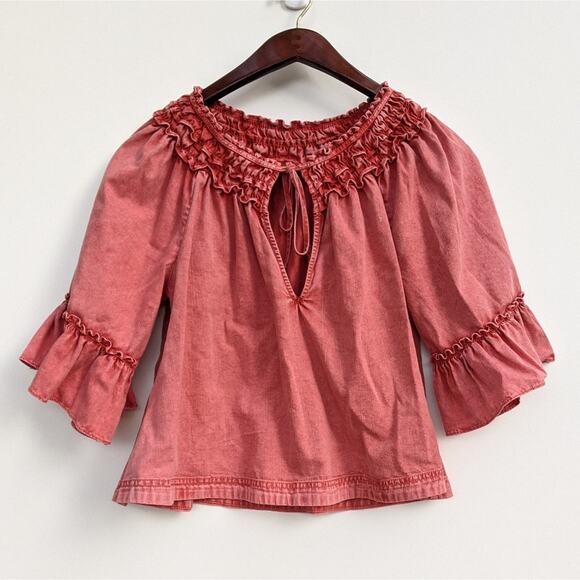 Free People Ainsley Denim Top in Rose Wash M - Picture 3 of 13